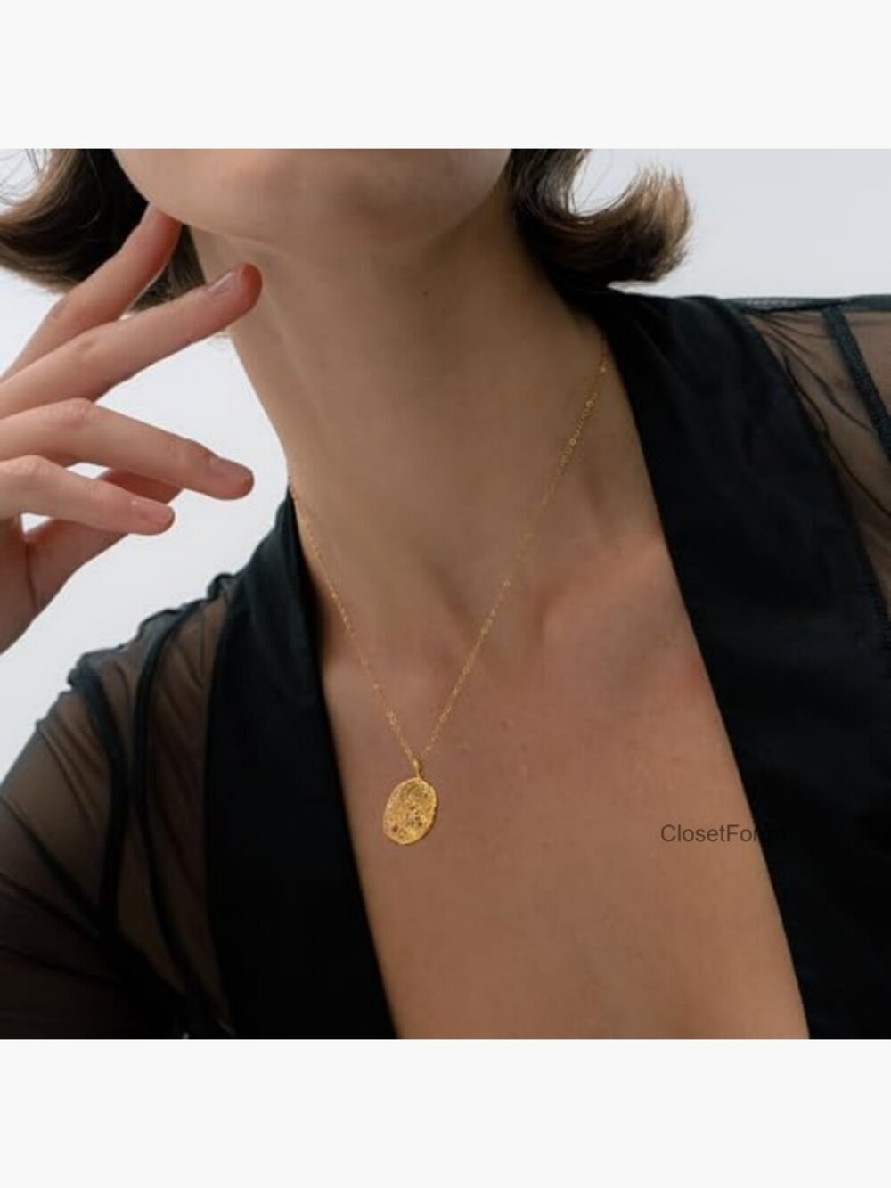 Waterproof Coin Pendant Necklace with Cubic Zirconia & Real Pearl - Picture 5 of 7